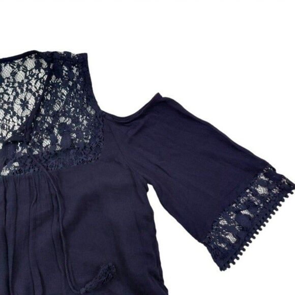 Heartloom Mini Dress Womens Large Navy Cold Shoulder Lined Bohemian Langenlook - Picture 8 of 12